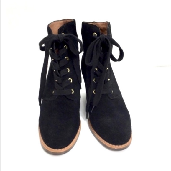 Kate Spade Suede Lace up Ankle Wedge Boot in Black - Picture 3 of 7